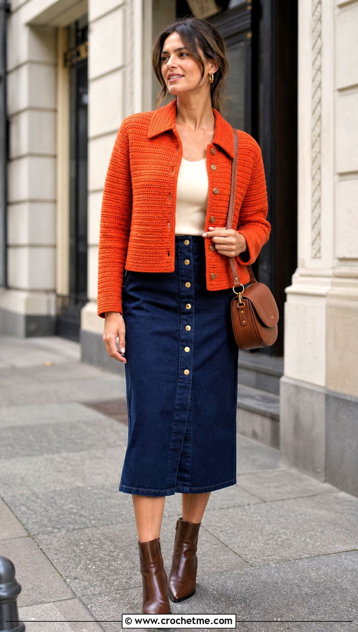 Collared Side To Side Crochet Cardigan With Button Front Skirt - 25 Side To Side Crochet Cardigan outfit ideas