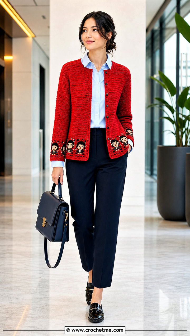 Collarless Anime Crochet Cardigan With Button Down Shirt - 30 anime crochet cardigan outfit ideas