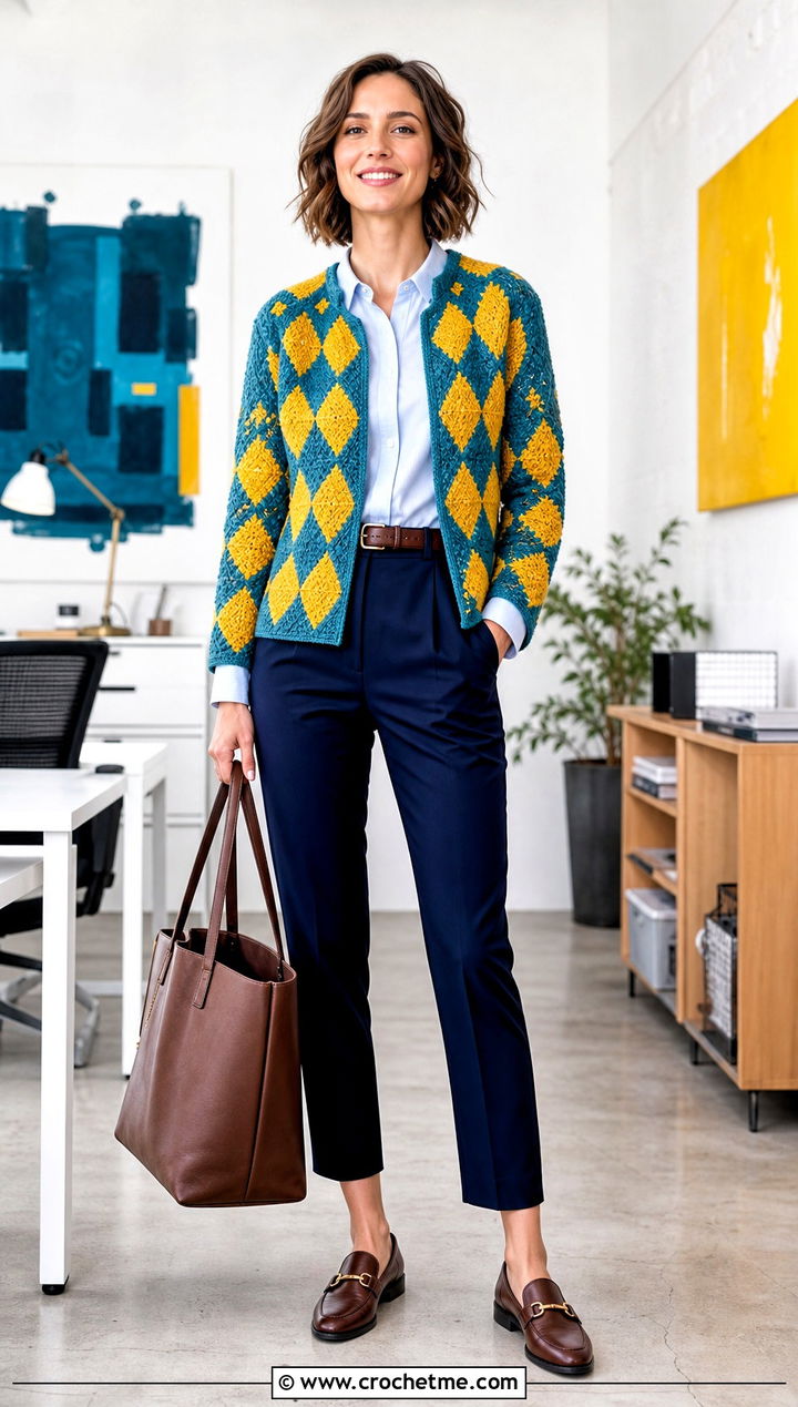 Collarless Howls Crochet Jacket With Button Down Shirt - 25 Howls Crochet Jacket outfit ideas