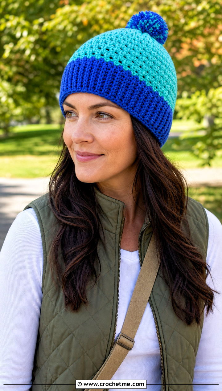 Color Block Bert Crochet Hat With Quilted Vest - 15 Bert Crochet Hat outfit ideas