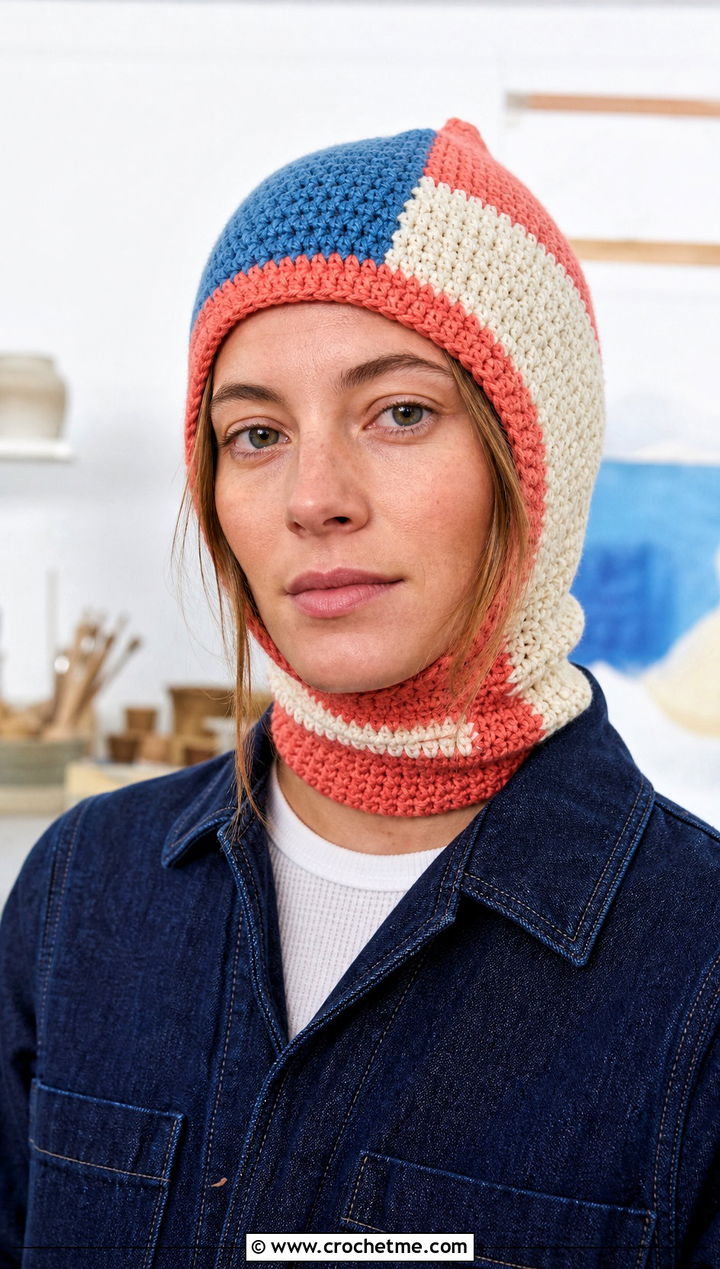 Color Block Crochet Balaclava Beanie With Denim Jumpsuit - 25 crochet balaclava beanie outfit ideas