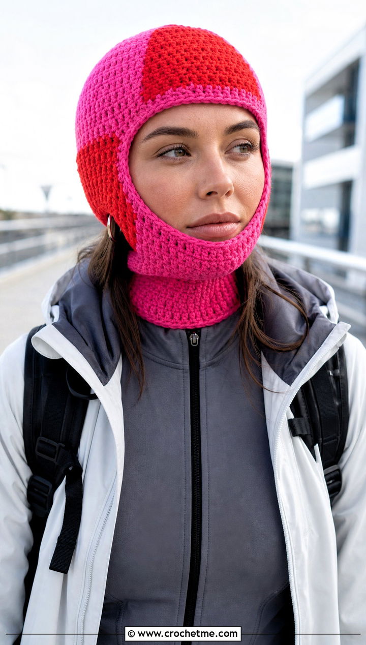 Color Block Crochet Balaclava Hat With Athleisure Outfit - 25 crochet balaclava hat outfit ideas