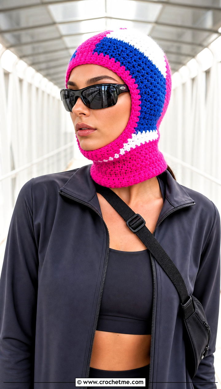 Color Block Crochet Balaclava With Athleisure Set - 25 easy crochet balaclava outfit ideas