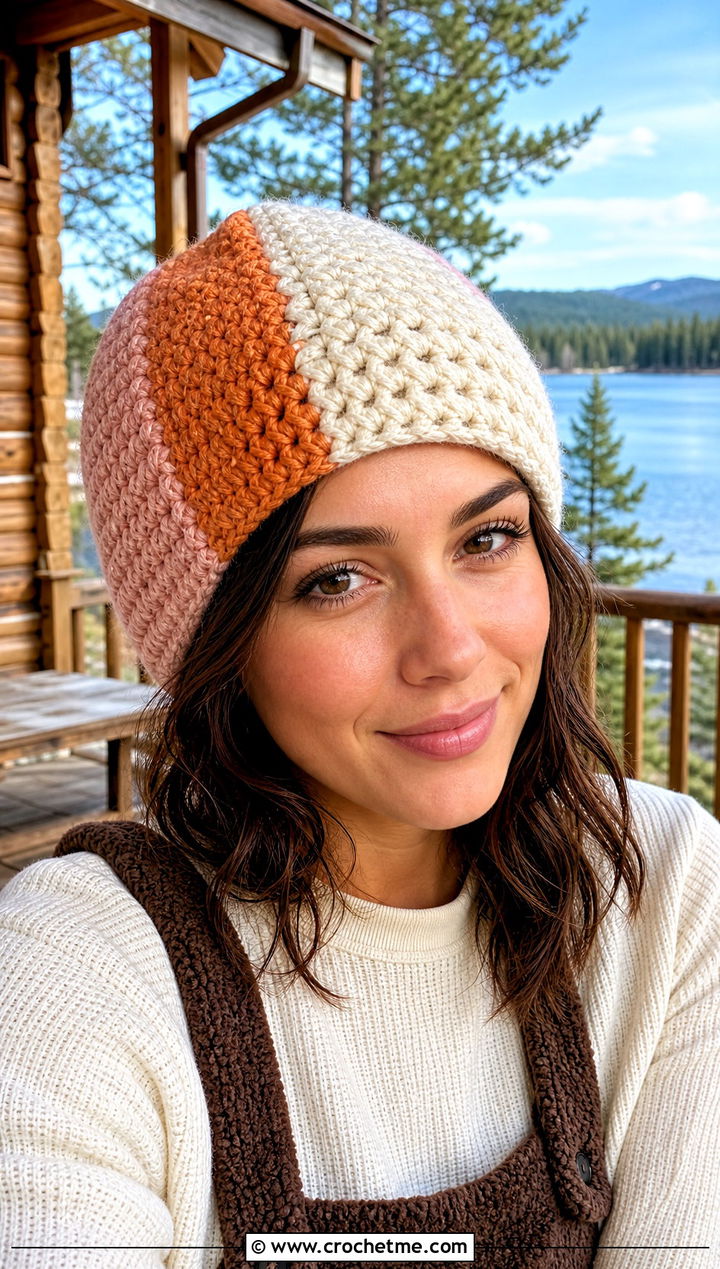 Color Block Crochet Beanie With Fleece Overalls - 25 lakeside crochet beanie outfit ideas