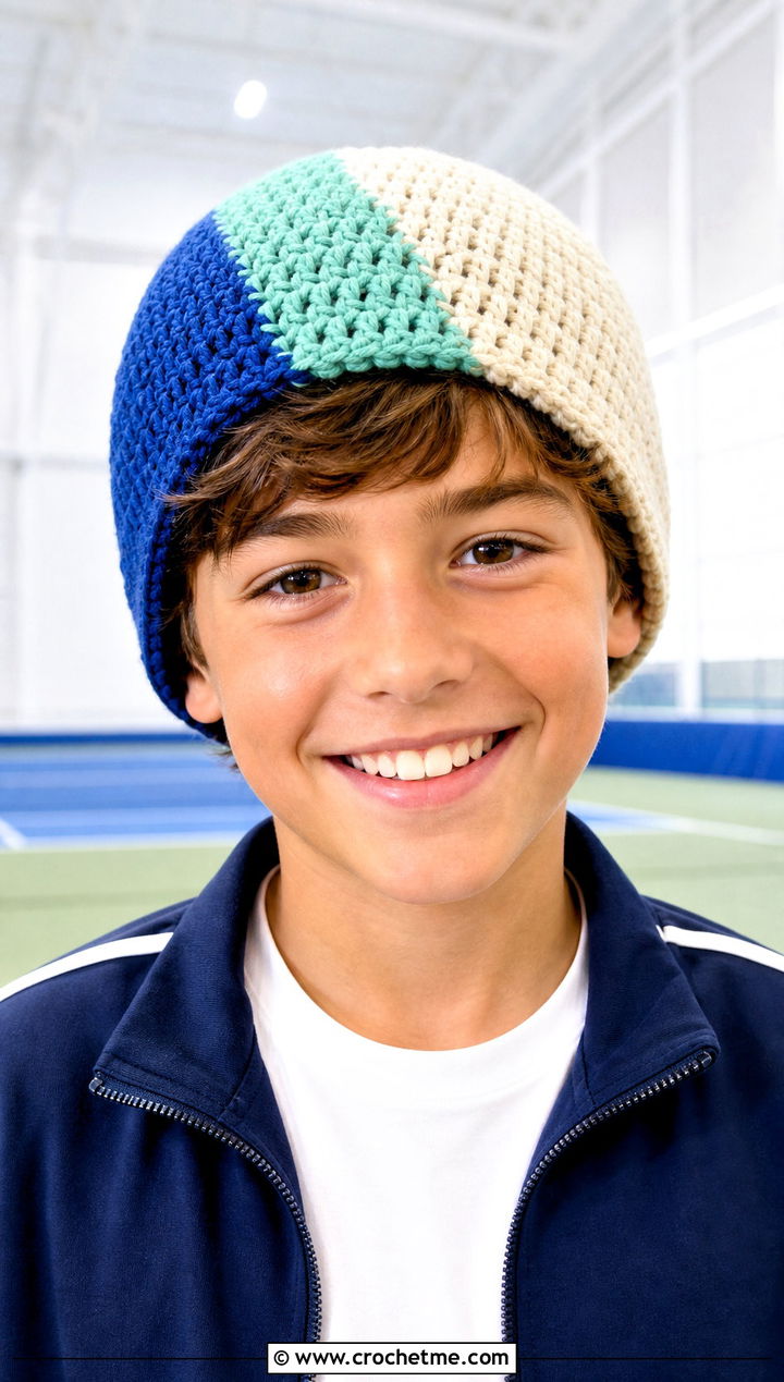 Color Block Crochet Beanie With Track Set - 25 crochet childs hat outfit ideas