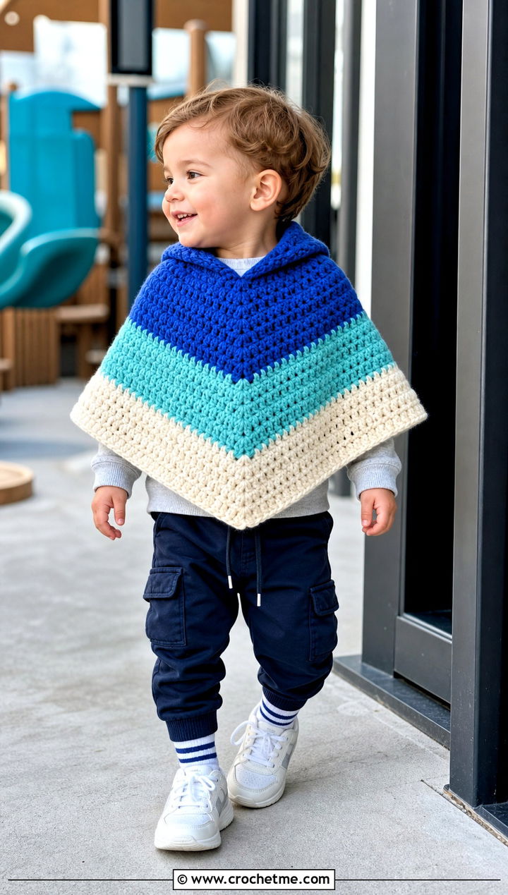 Color Block Crochet Carseat Poncho With Cargo Joggers - 25 Crochet Carseat Poncho outfit ideas