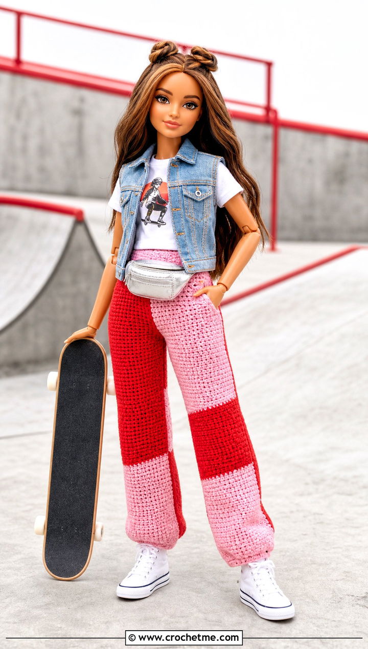Color Block Crochet Doll Pants With Graphic T Shirt - 25 Crochet Pants For Dolls outfit ideas