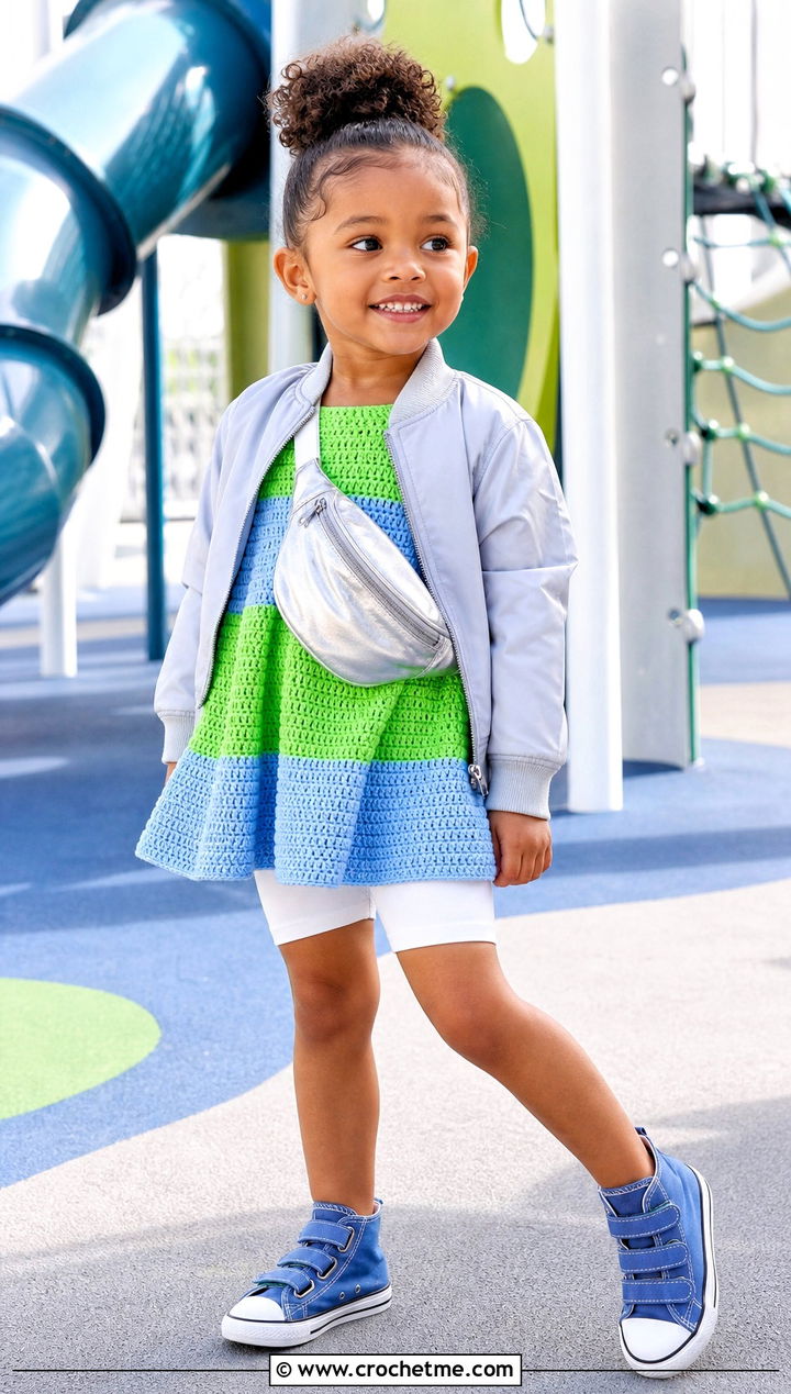 Color Block Crochet Dress With Bomber Jacket - 15 5T Crochet Dress outfit ideas