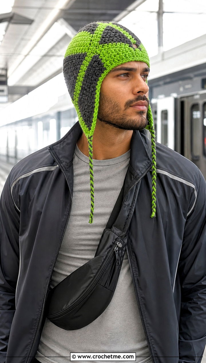 Color Block Crochet Earflap Hat With Tracksuit - 15 Mens Crochet Hat With Earflaps outfit ideas