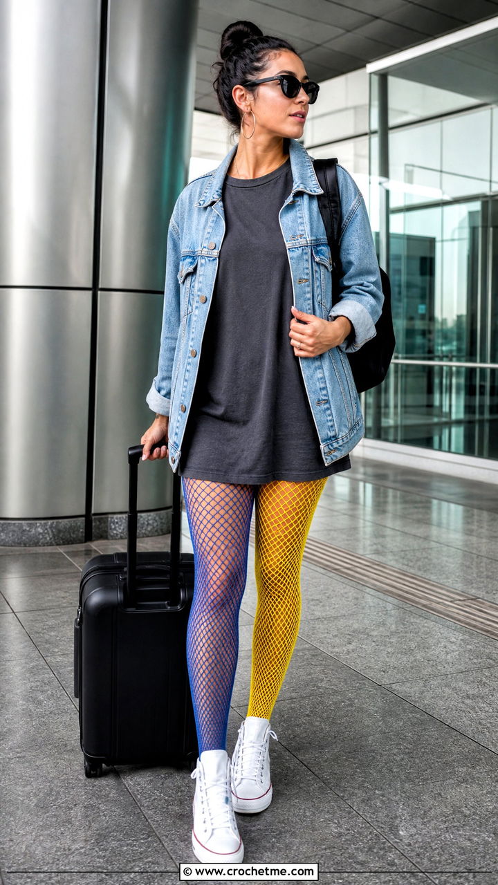 Color Block Crochet Fishnet Stockings With T Shirt Dress - 35 crochet fishnet stockings outfit ideas
