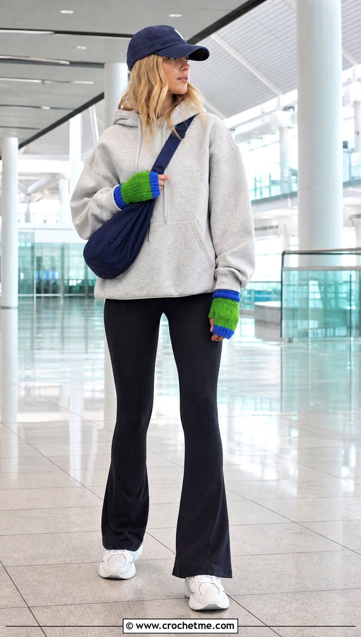 Color Block Crochet Handwarmers With A Hoodie - 35 crochet handwarmers outfit ideas