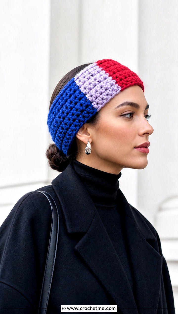 Color Block Crochet Headband With Monochrome Outfit - 15 wool ease thick and quick crochet headband outfit ideas