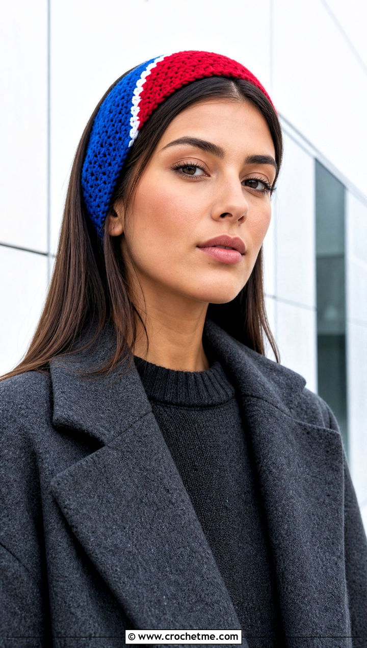 Color Block Crochet Headband With Monochrome Outfit - 30 crochet fall headband outfit ideas