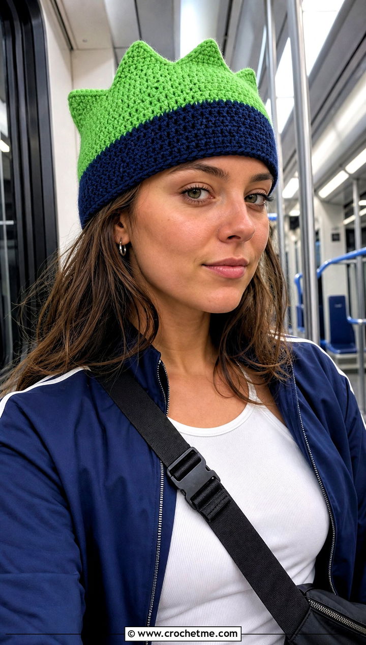 Color Block Crochet Jughead Beanie With Tracksuit - 15 Crochet Jughead Beanie outfit ideas