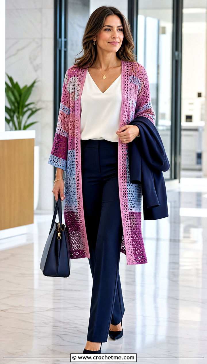 Color Block Crochet Kimono With Matching Suit - 25 easy crochet kimono outfit ideas
