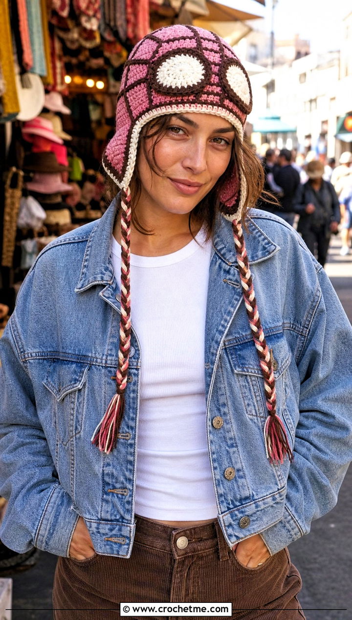 Color Block Crochet Mayday Parker Beanie With Corduroy Pants - 15 Crochet Mayday Parker Beanie outfit ideas