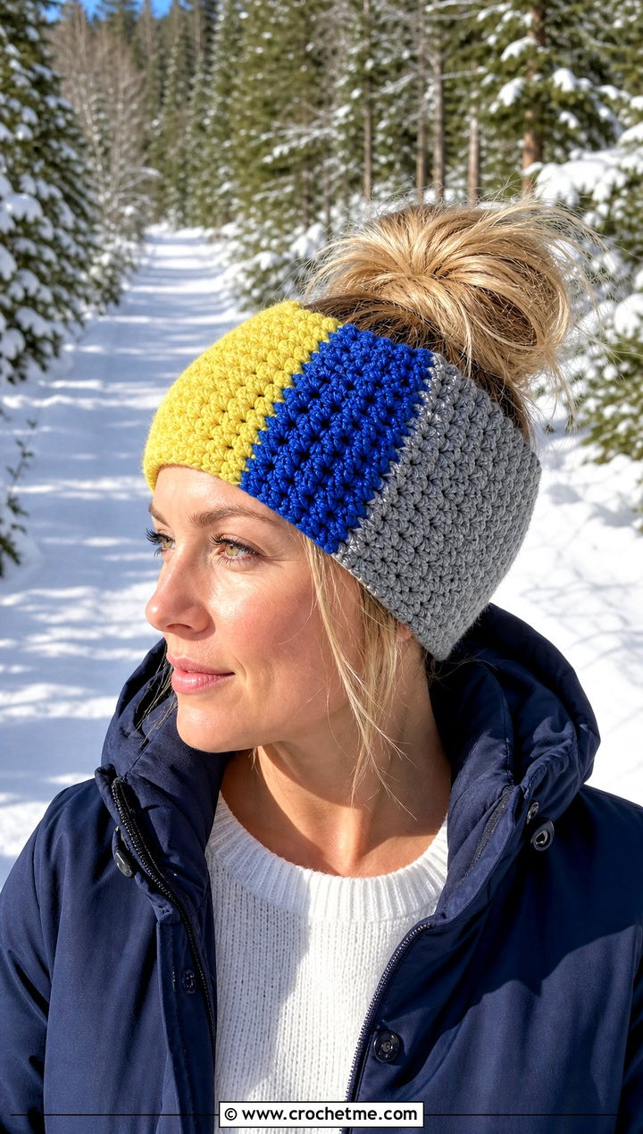 Color Block Crochet Messy Bun Hat With Elastic And Parka - 25 Crochet Messy Bun Hat With Elastic outfit ideas