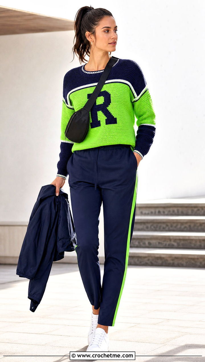 Color Block Crochet Ron Weasley Sweater With Track Pants - 25 Crochet Ron Weasley Sweater outfit ideas
