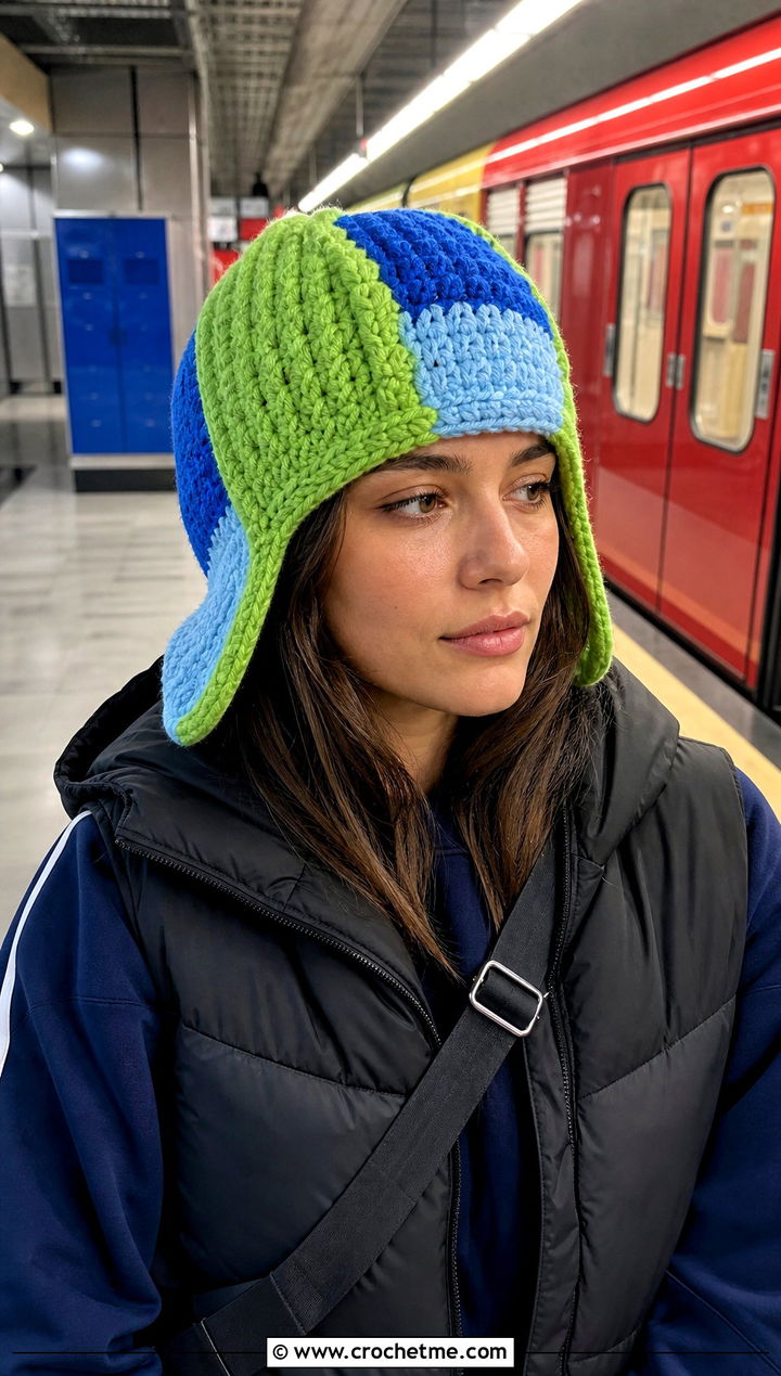 Color Block Crochet Russian Hat With Tracksuit - 35 crochet russian hat outfit ideas