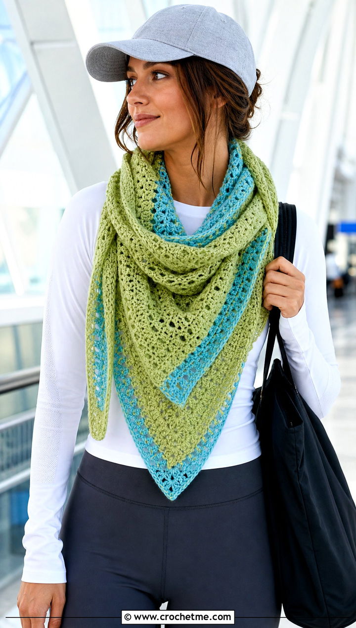Color Block Crochet Shawl With Athleisure - 15 Never Ending Crochet Shawl outfit ideas