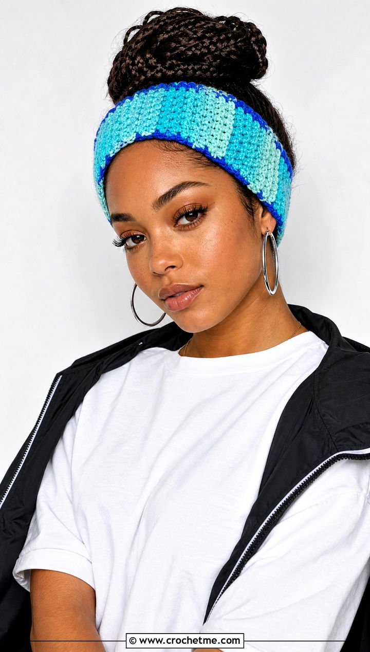 Color Block Crochet Skincare Headband With Bike Shorts - 15 Crochet Skincare Headband outfit ideas
