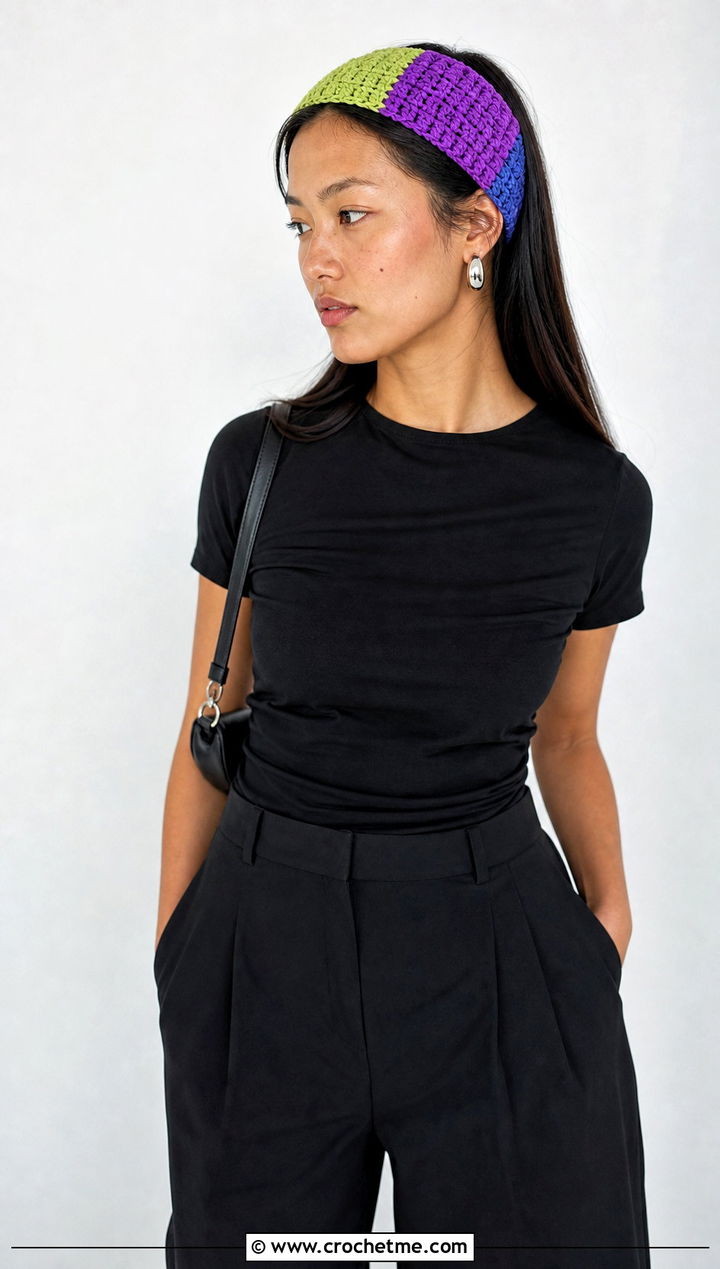Color Block Crochet Tie Headband With Black Basics - 35 crochet tie headband outfit ideas