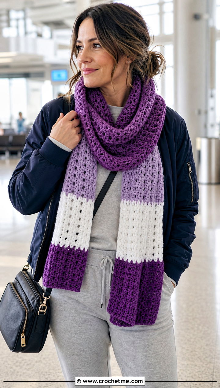 Color Block Double Length Crochet Cowl With Sweatshirt And Joggers - 15 Double Length Crochet Cowl outfit ideas