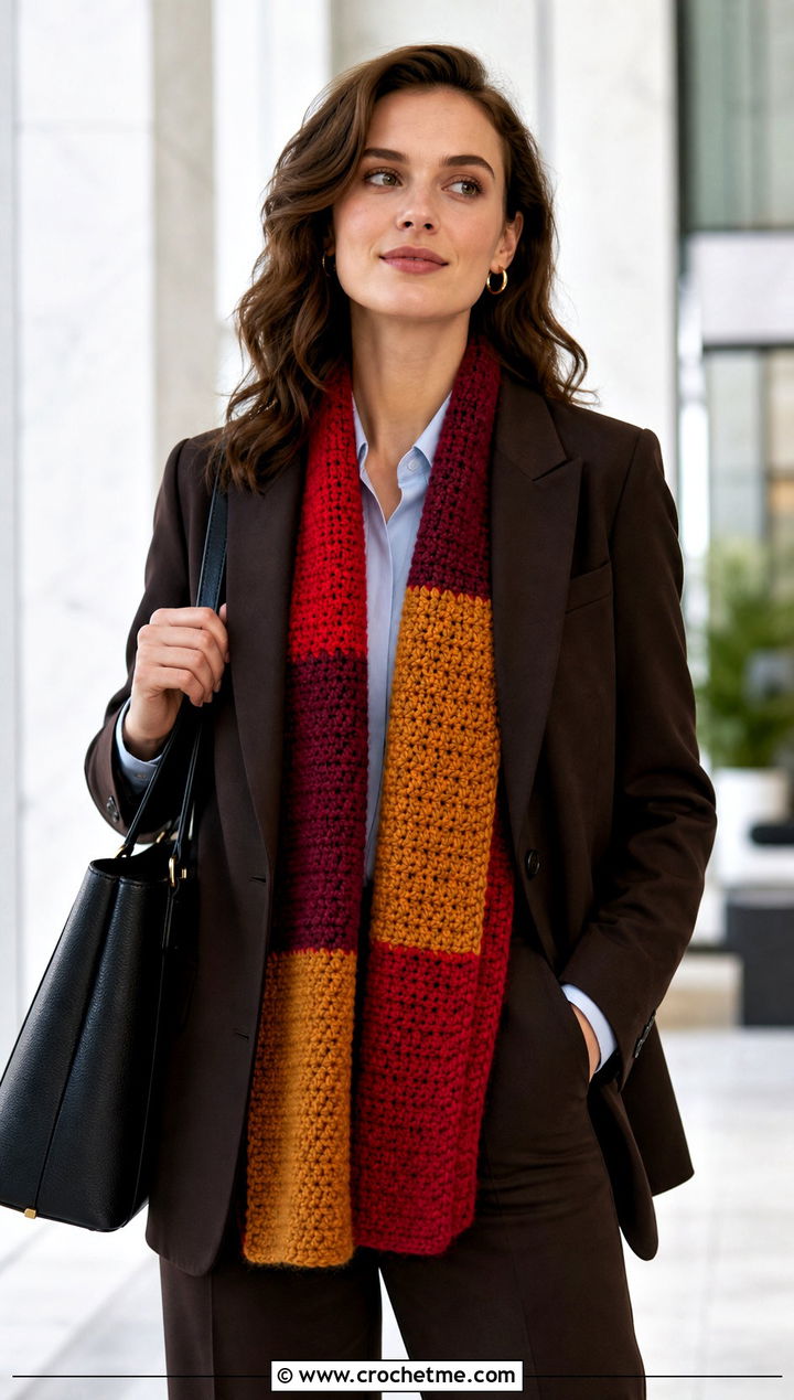 Color Block Gryffindor Crochet Scarf With Trouser Suit - 25 gryffindor crochet scarf outfit ideas
