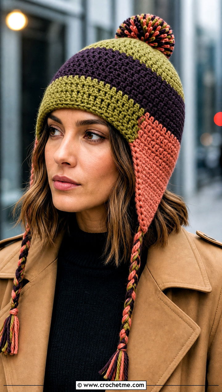 Color Block Jayne Hat With Trench Coat - 15 Crochet Firefly Jayne Hat outfit ideas