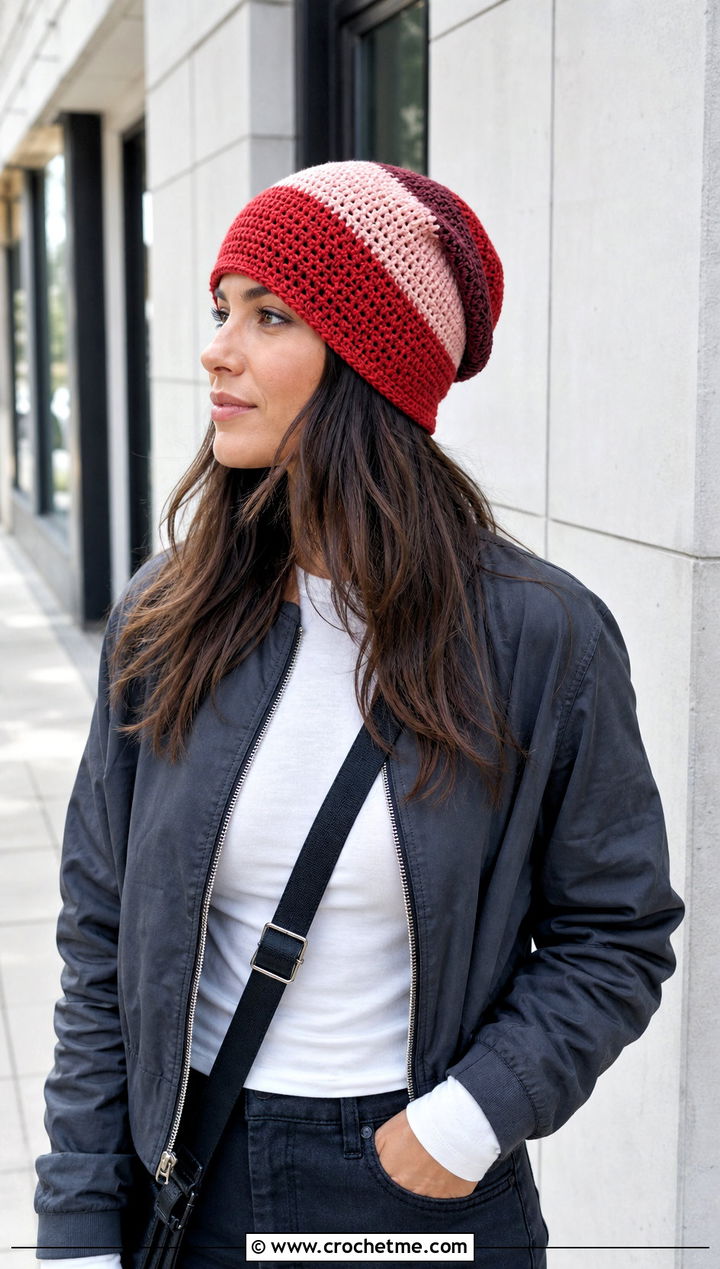 Color Block Lightweight Crochet Beanie With Cargo Pants - 15 Lightweight Crochet Beanie outfit ideas