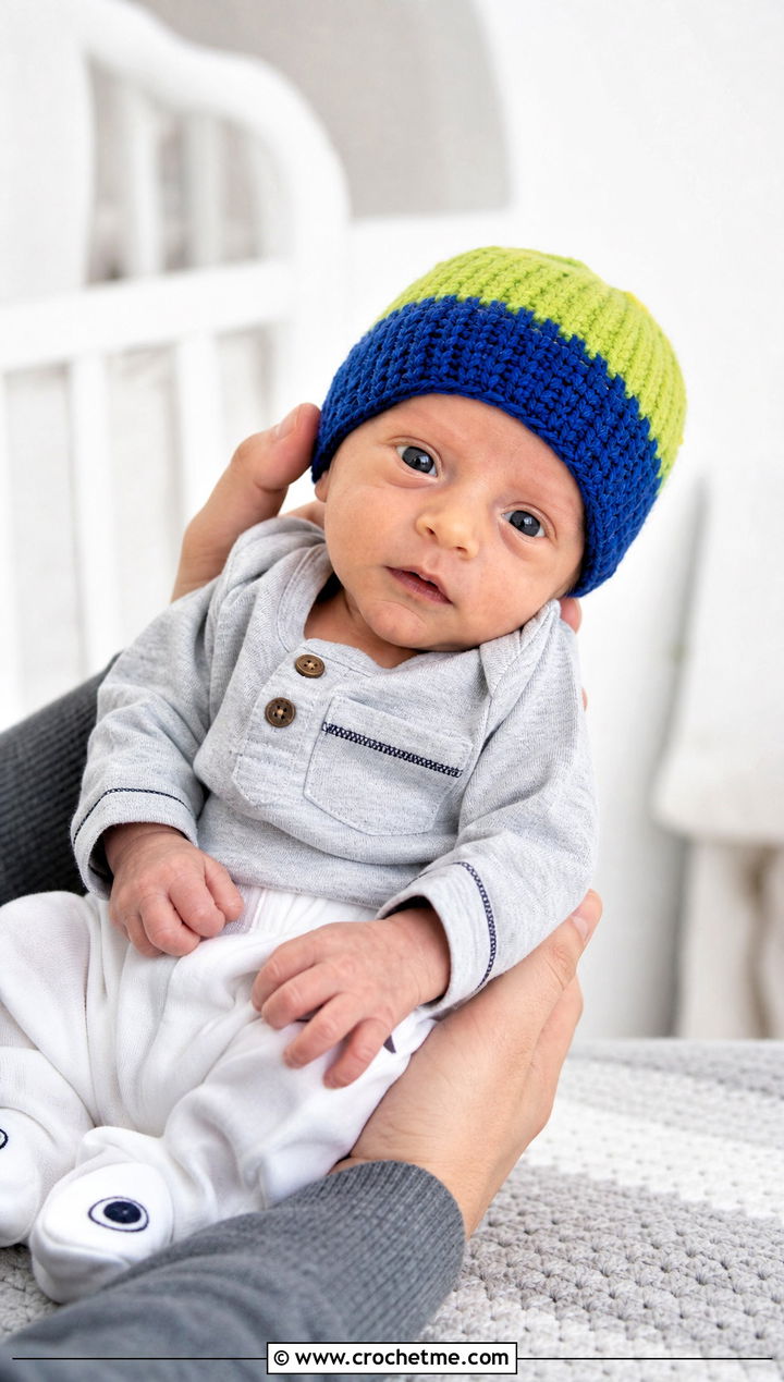 Color Block Preemie Beanie With Henley Bodysuit - 30 crochet premie hats outfit ideas