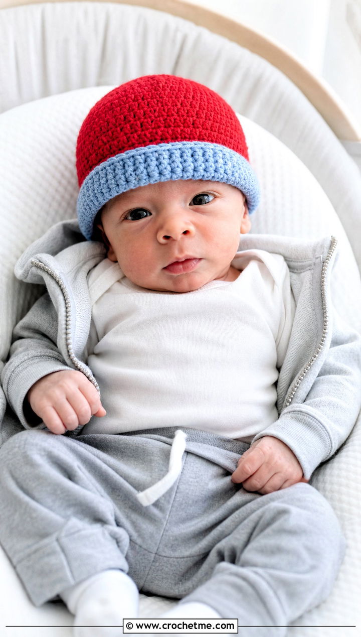 Color Block Preemie Crochet Beanie With Jogger Set - 25 premie crochet hat outfit ideas