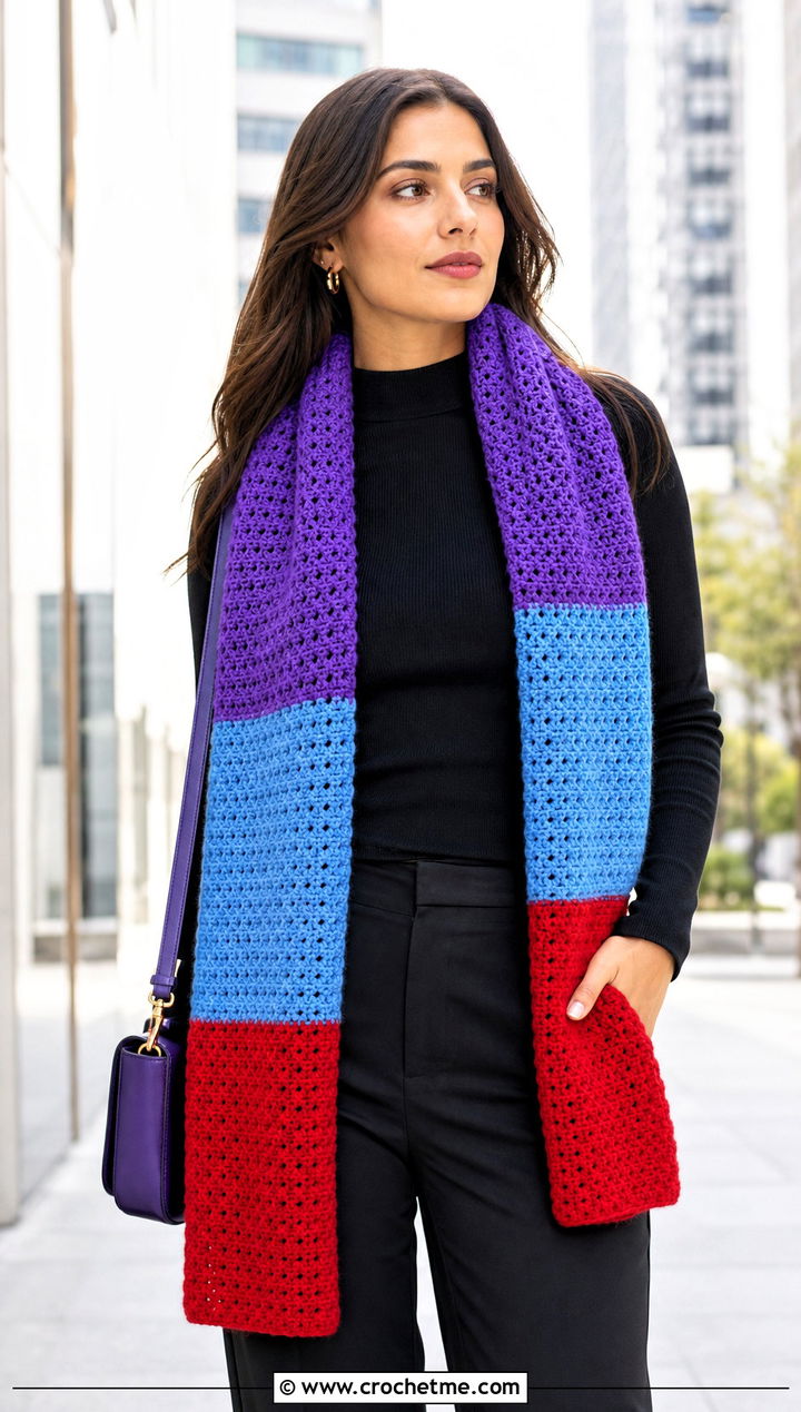 Color Block Sleeved Crochet Scarf With Black Basics - 25 Sleeved Crochet Scarf outfit ideas