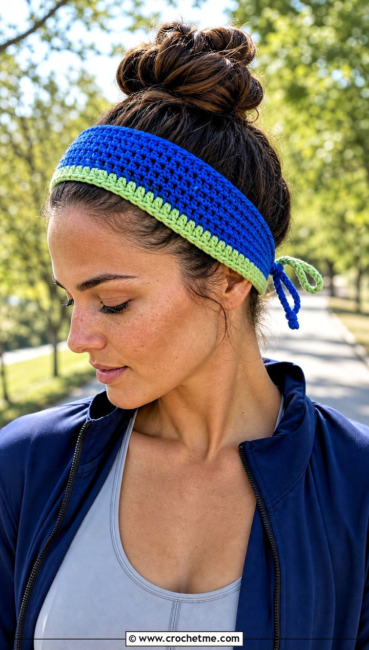 Color Block Sliding Knot Crochet Adjustable Headband With Track Pants - 20 Crochet Adjustable Headband outfit ideas