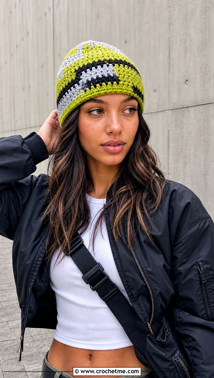Color Block Tempest Crochet Beanie With Cargo Pants - 15 tempest crochet beanie outfit ideas