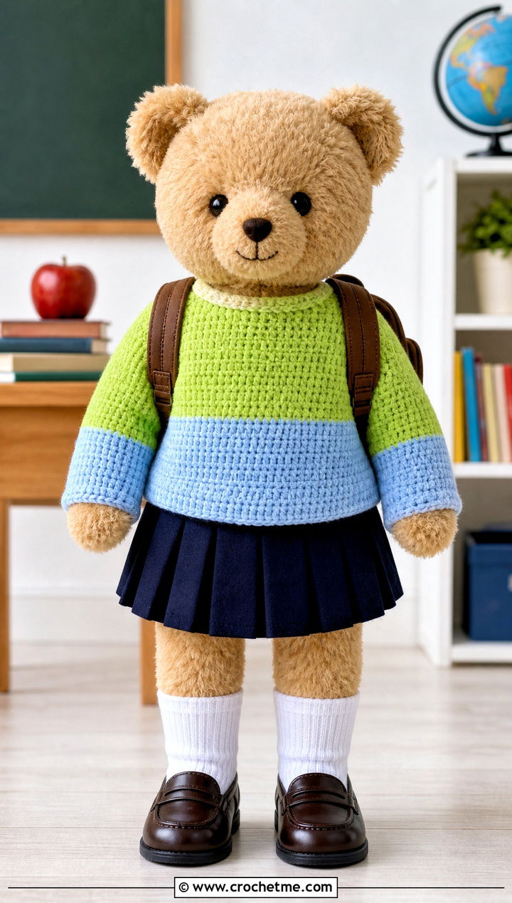 Color Block Toy Sweater With Pleated Skirt - 25 Crochet Sweater For Toy outfit ideas