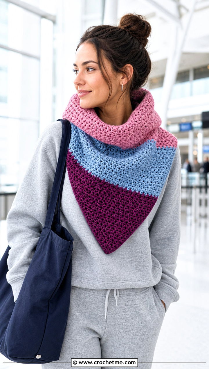 Color Block Tunisian Hooded Cowl With Sweatsuit - 15 Tunisian Crochet Hooded Cowl outfit ideas