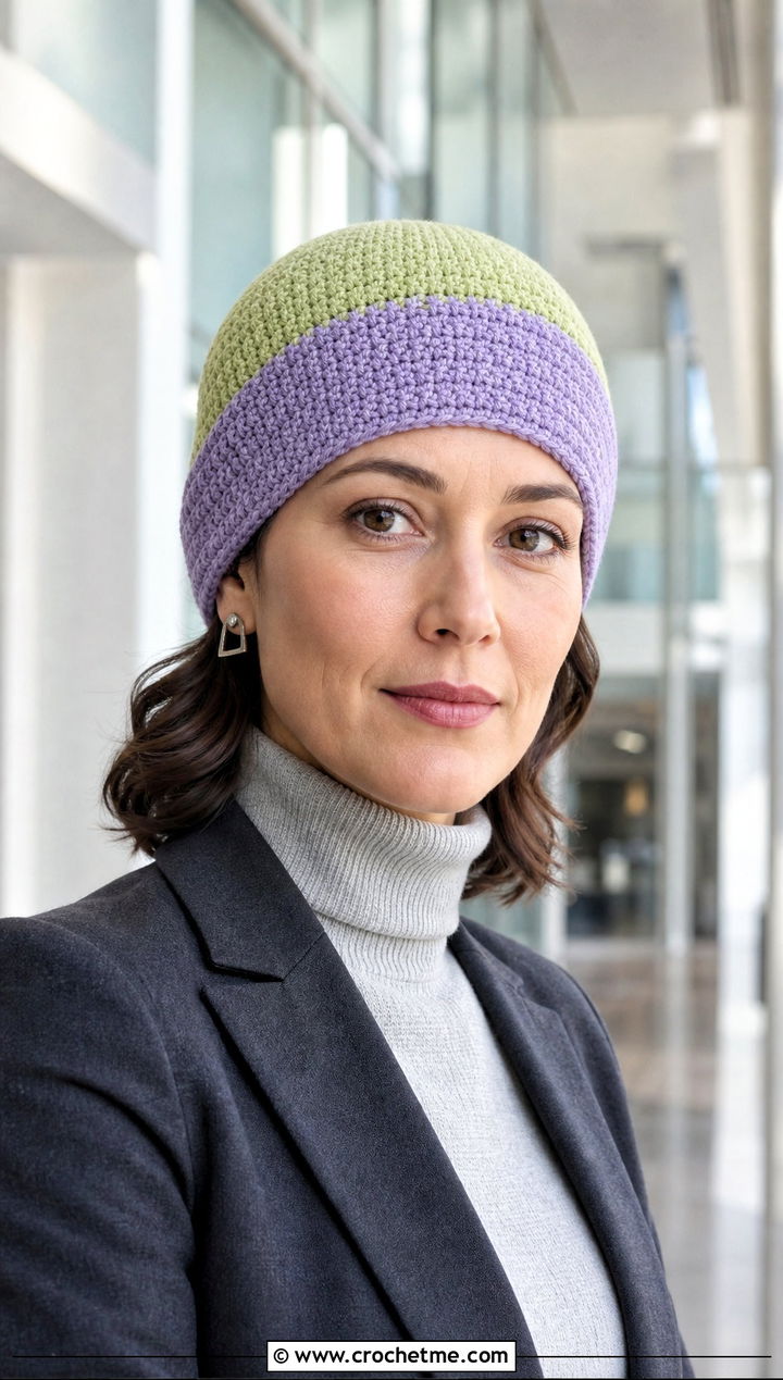 Color Block Two Tone Crochet Beanie With Trouser Suit - 15 two tone crochet beanie outfit ideas
