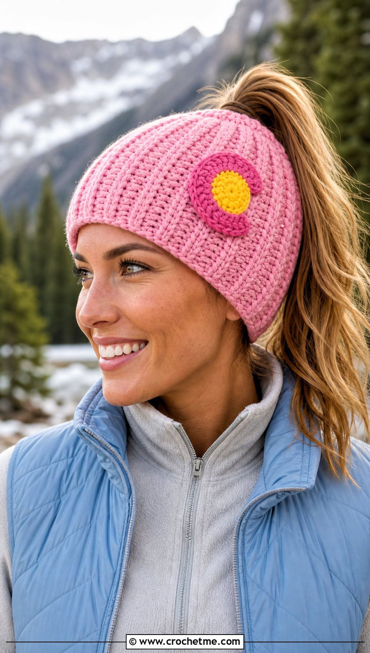 Colorado Crochet Messy Bun Beanie With Leggings - 15 Colorado Crochet Hat outfit ideas