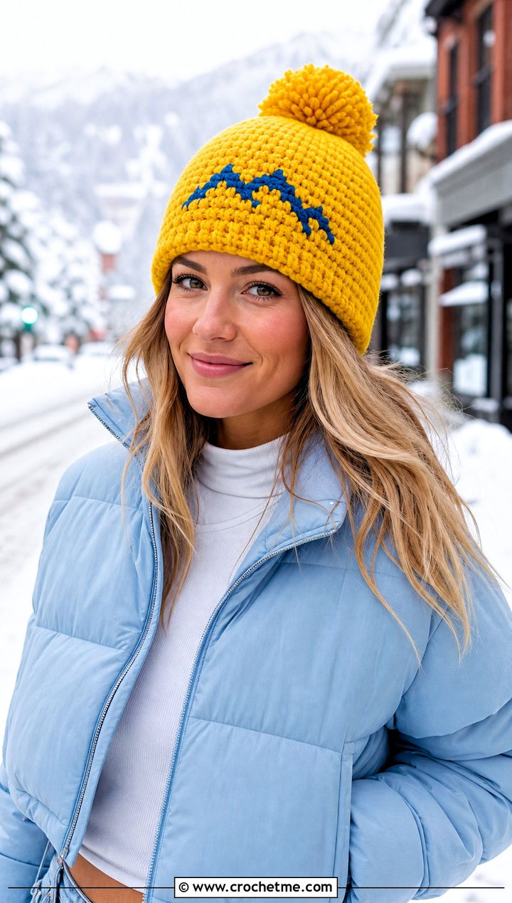Colorado Crochet Pom Pom Beanie With Puffer Jacket - 15 Colorado Crochet Hat outfit ideas
