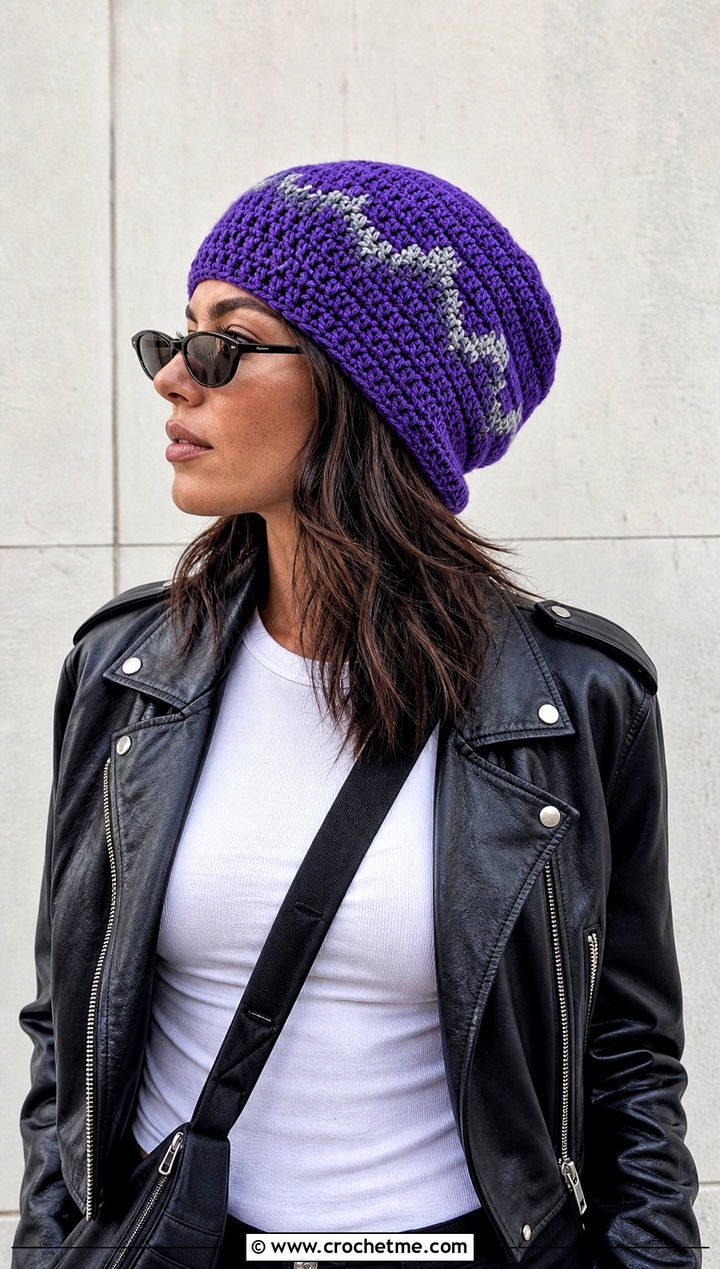 Colorado Crochet Slouchy Beanie With Leather Jacket - 15 Colorado Crochet Hat outfit ideas
