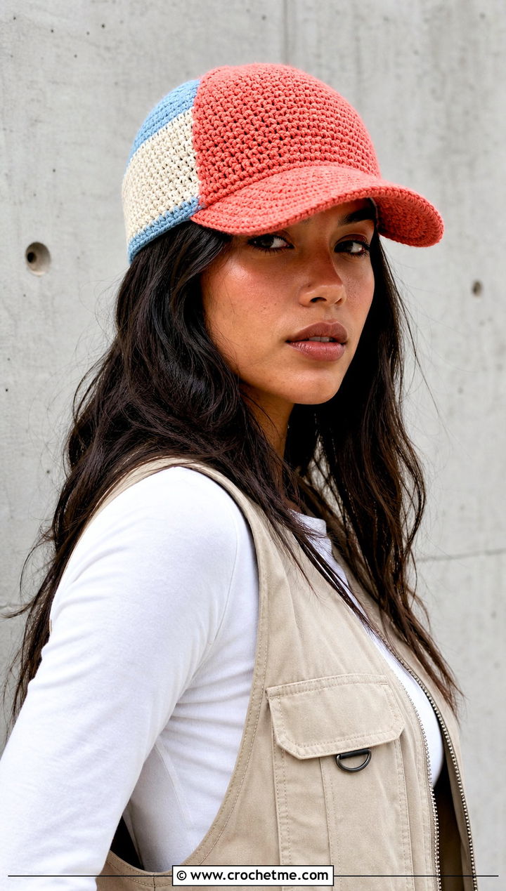 Colorblock Amigurumi Baseball Cap With Cargo Pants - 25 amigurumi baseball cap outfit ideas