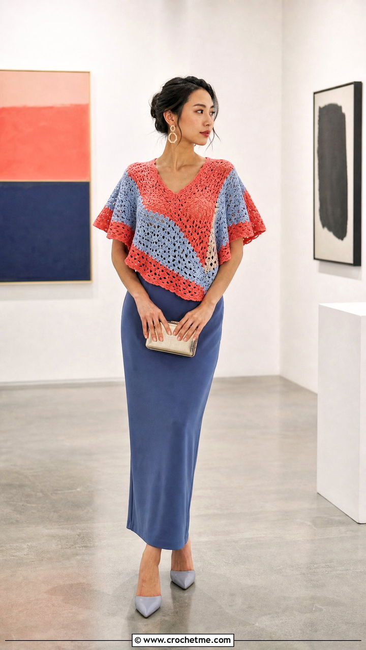 Colorblock Butterfly Sleeve Crochet Top With Column Skirt - 35 crochet filipiniana top outfit ideas