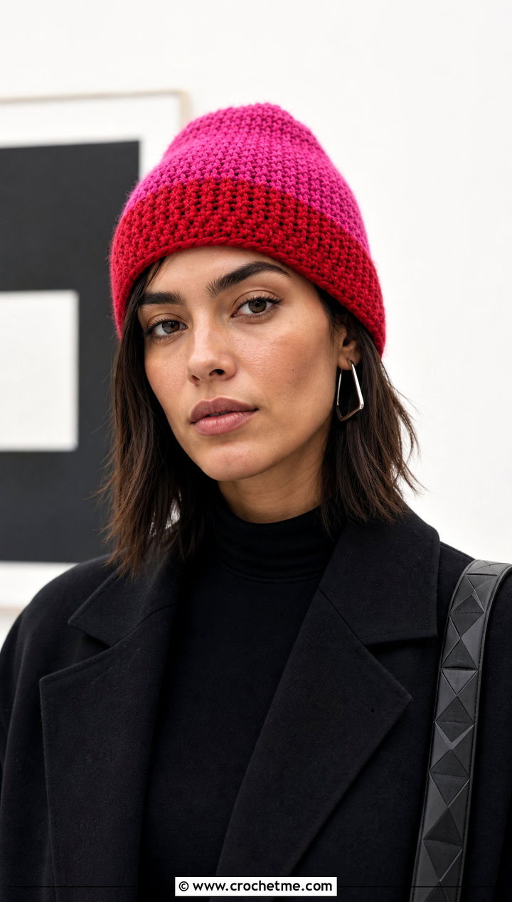 Colorblock Crochet Beanie With Monochrome Outfit - 25 3 Weight Yarn Crochet Beanie outfit ideas