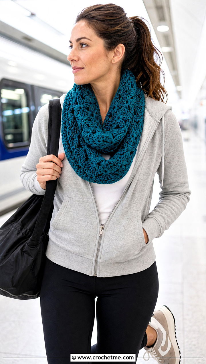 Compact Bellflower Infinity Crochet Scarf With Hoodie And Leggings - 15 bellflower infinity crochet scarf outfit ideas