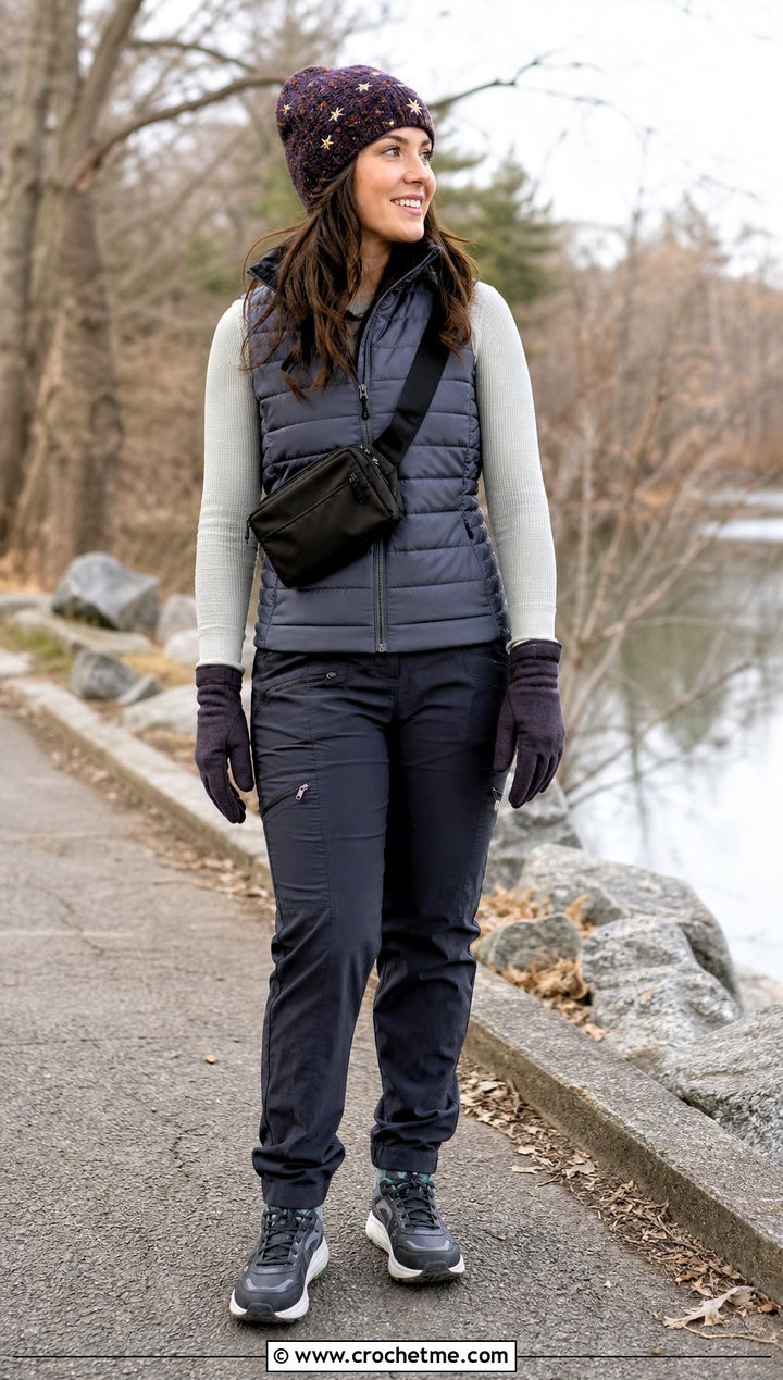 Constellation Star Beanie With Puffer Vest - 35 crochet star beanie outfit ideas