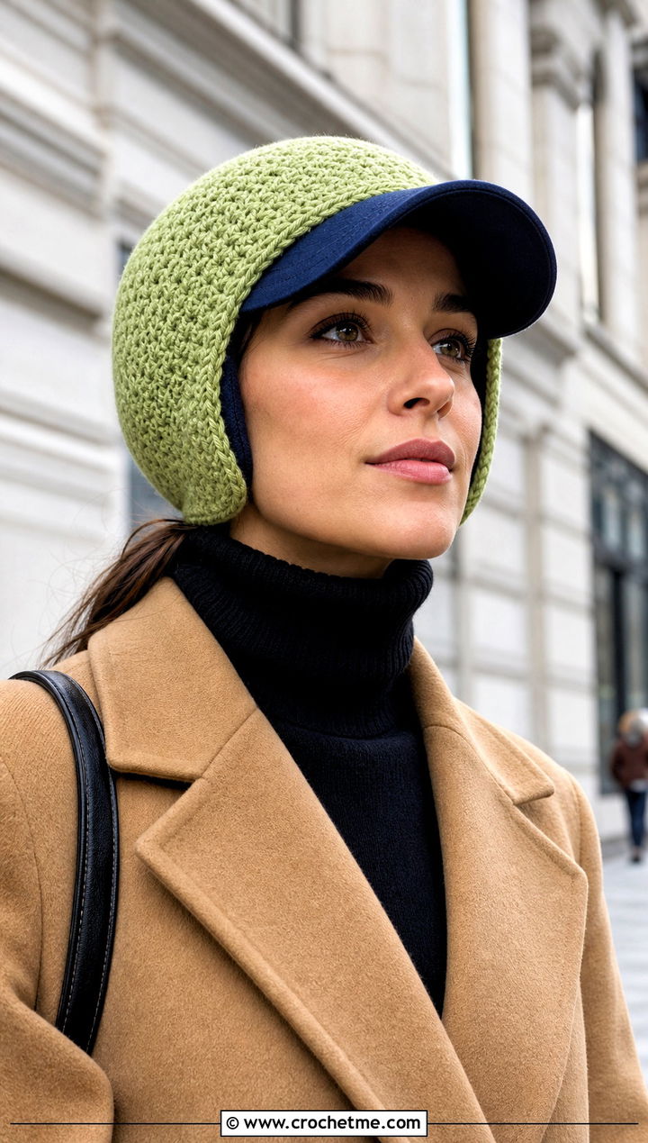 Contoured Crochet Baseball Hat Ear Warmer With Wool Coat - 25 Crochet Baseball Hat Ear Warmer outfit ideas