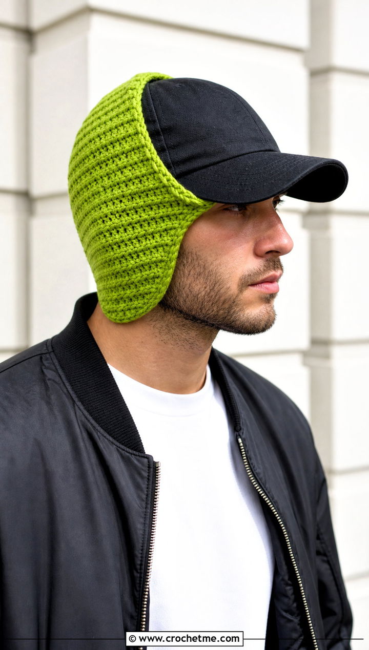 Contoured Crochet Ear Warmer With Baseball Cap - 15 mens crochet ear warmer outfit ideas