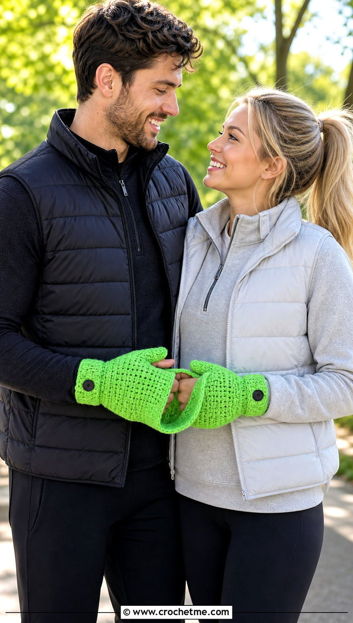 Convertible Couple Mittens With Athleisure - 25 crochet couple mittens outfit ideas
