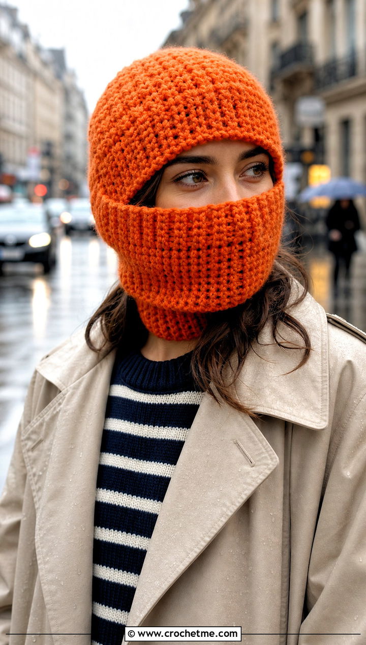 Convertible Crochet Balaclava Beanie With Trench Coat - 25 crochet balaclava beanie outfit ideas